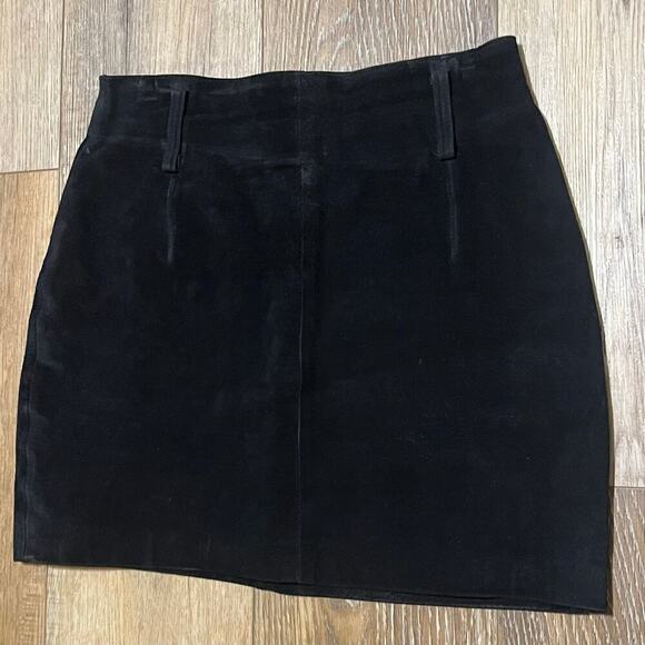 Vtg Express Compagnie Internationale Suede Leather Mini Skirt Black 5/6 Classic - Picture 2 of 7